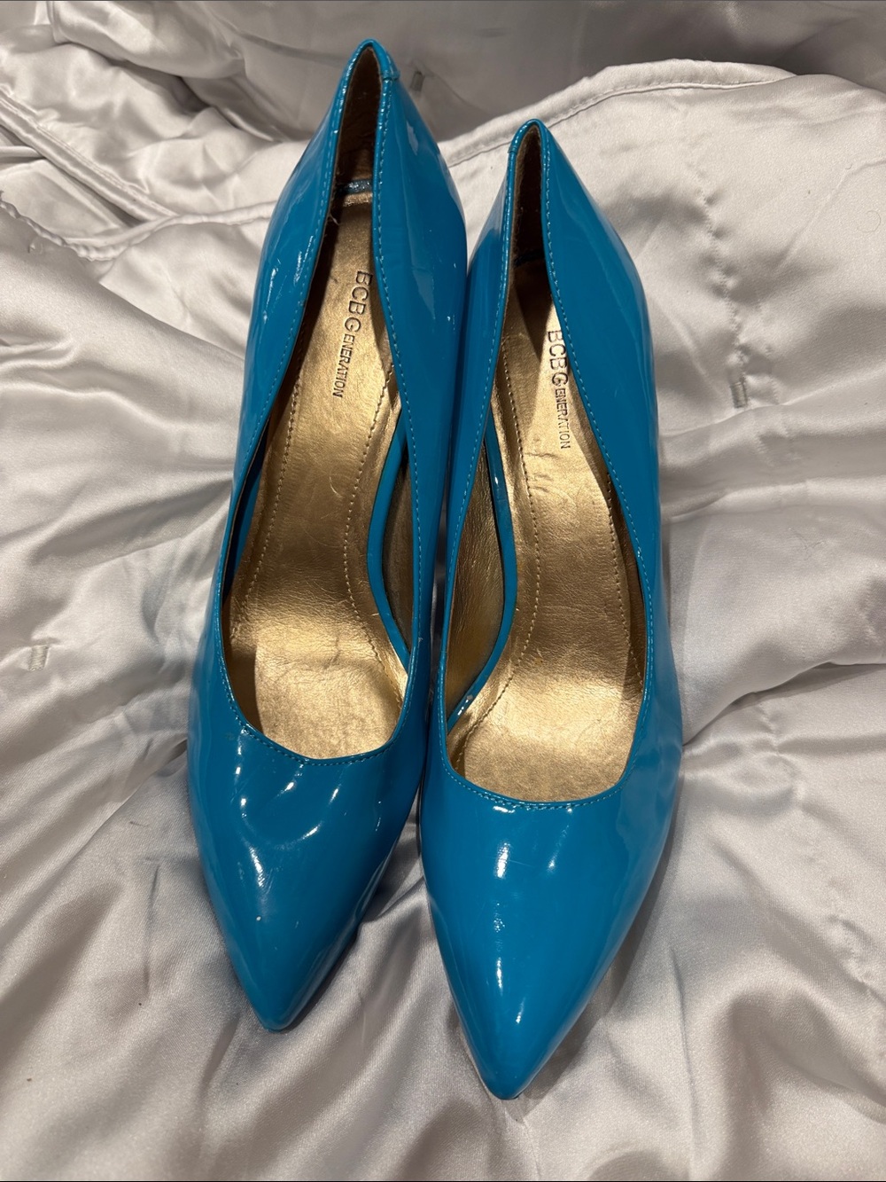 BCBGeneration Turquoise Patent Pointed-Toe Pumps